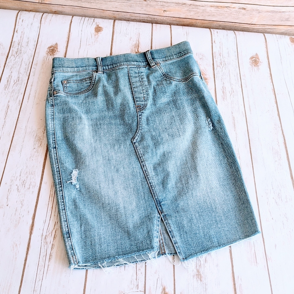 Spanx Distressed Denim Skirt